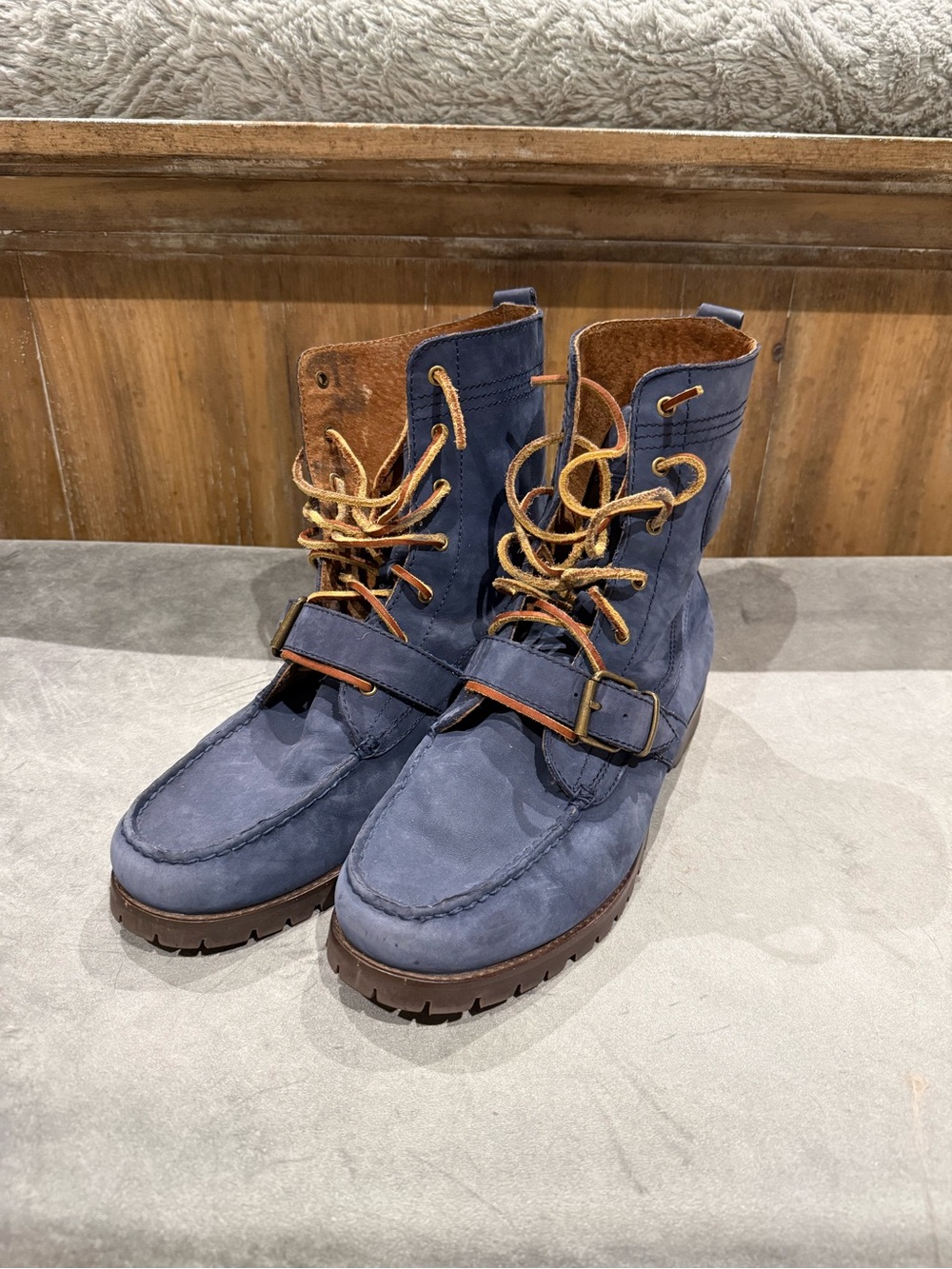 Polo Ralph Lauren Ranger Blue Suede Lace-Up Strap Boots
